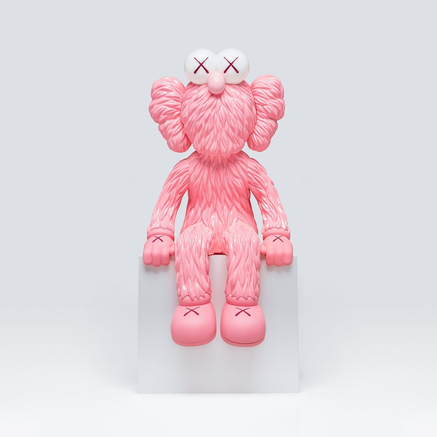 KAWS SEEING Pink Alloy Sculpture with blue LED eyes. Hand-signed limited edition of 150. Verified mint condition by Art Trader.
