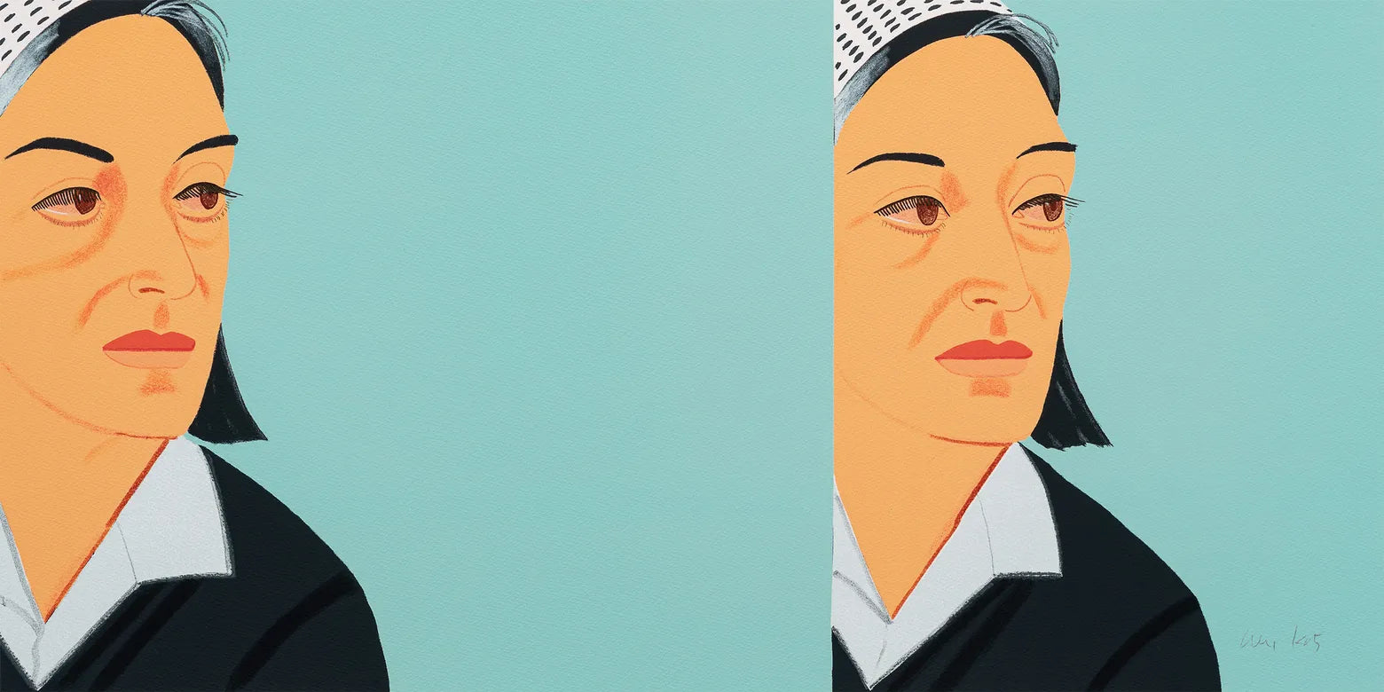Alex Katz Ada Ada double portrait silkscreen. Signed limited edition print from Guggenheim retrospective. Sourced by Art Trader New York.
