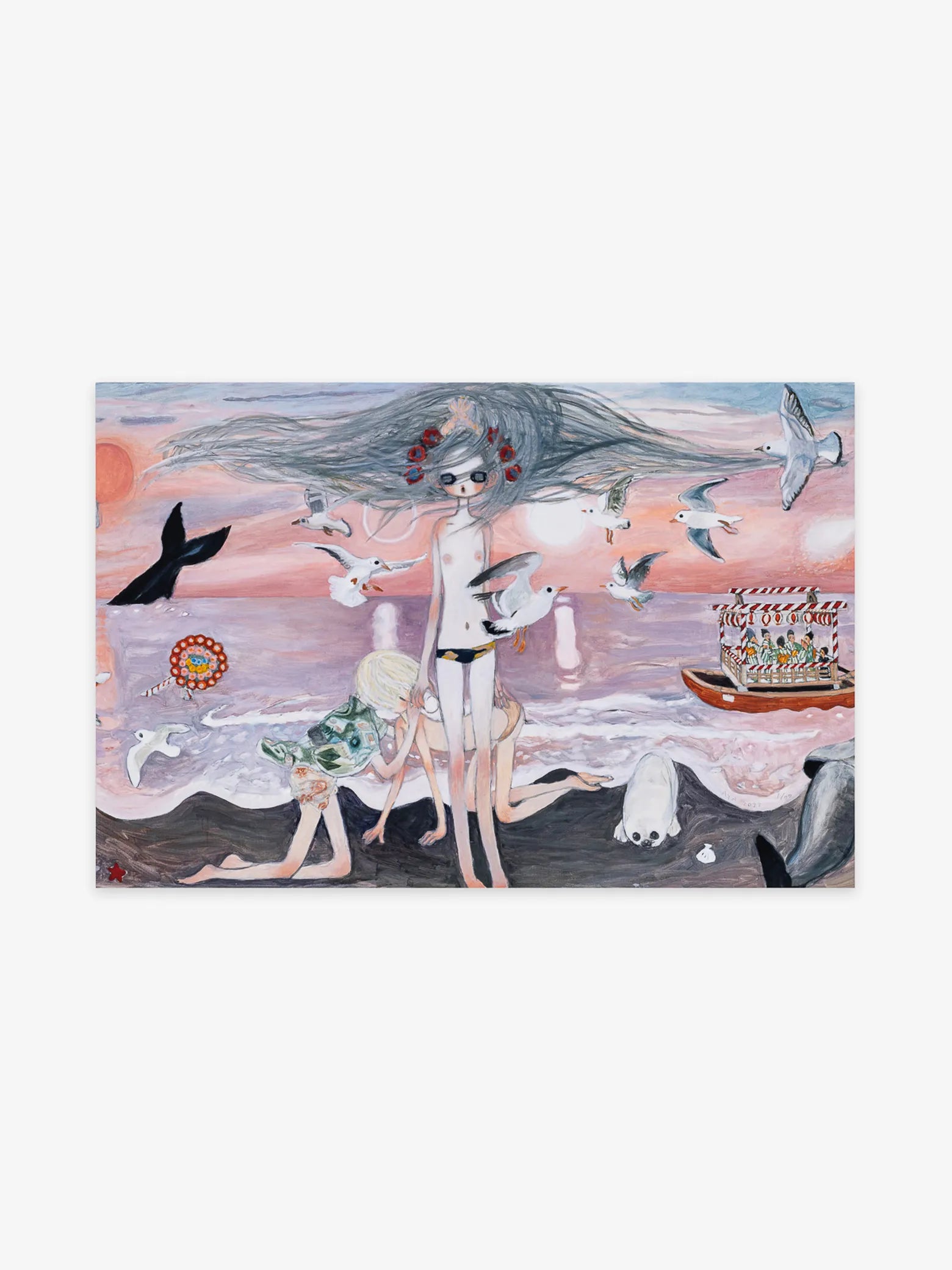 Aya Takano Anthem Detail print pink surreal landscape. Signed Superflat limited edition of 70 verified by Art Trader New York.
