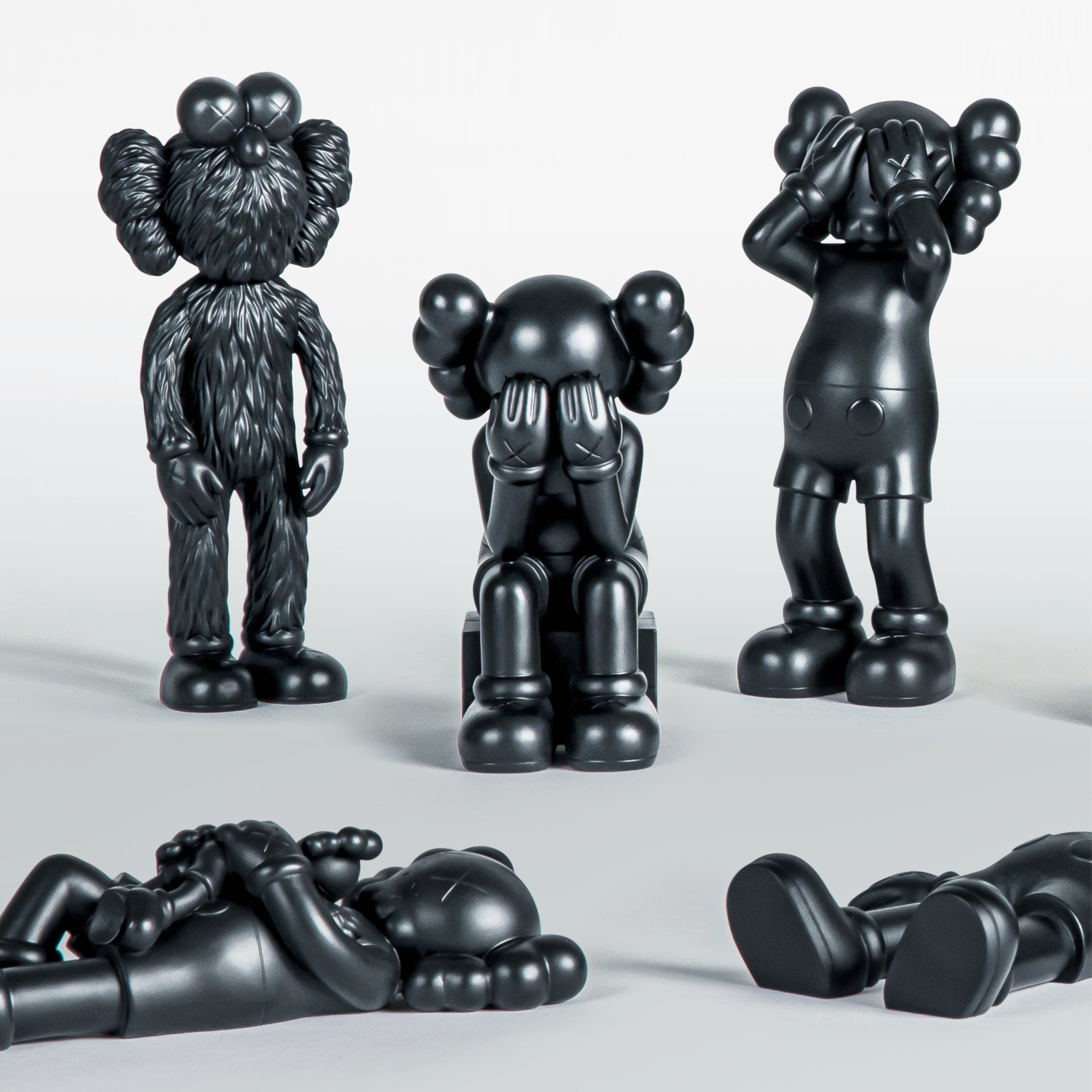 KAWS 2022 Full Set Bronze Figures in wooden boxes. Limited edition of 250 with NFC COA. Verified complete collection by Art Trader.
