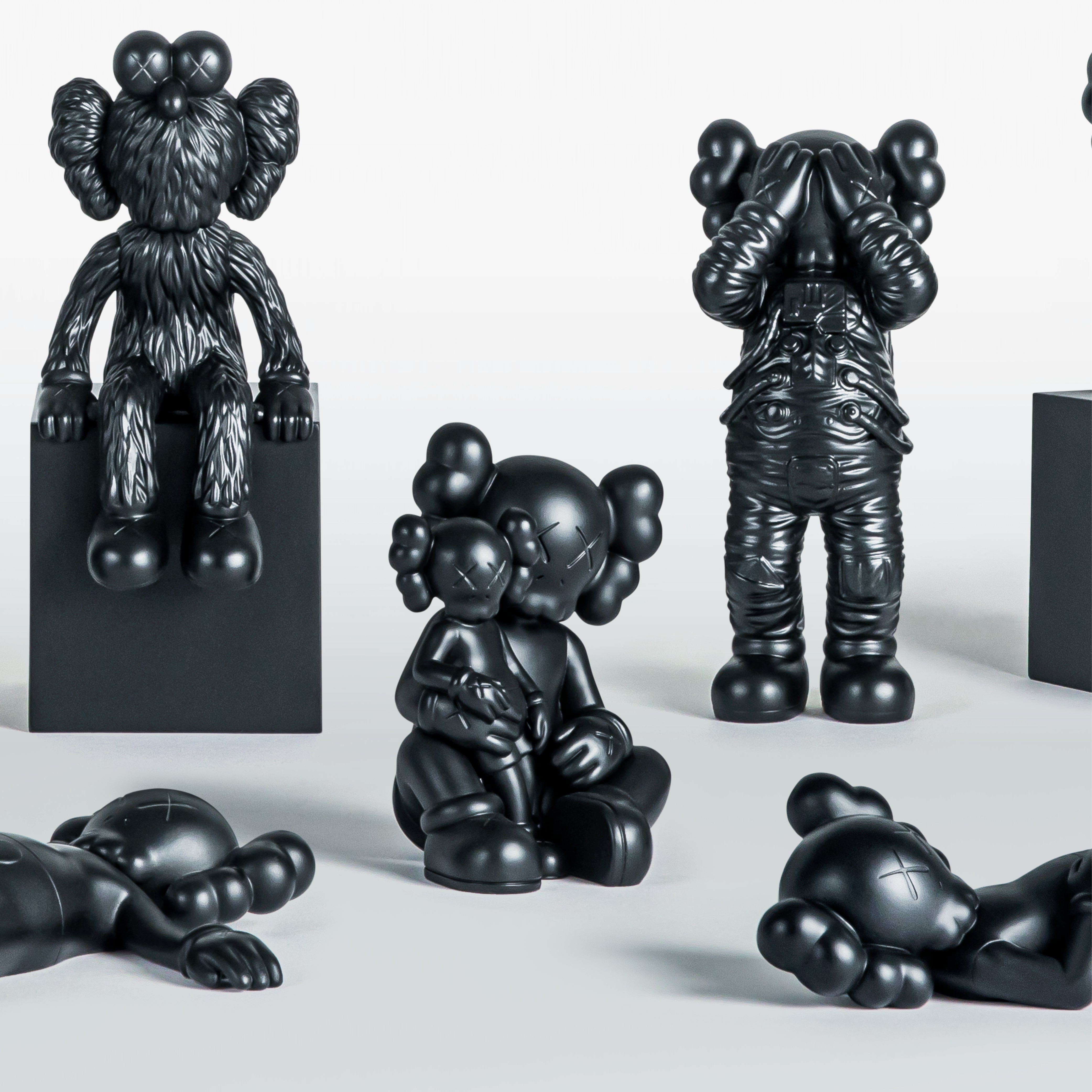 KAWS 2022 Full Set Bronze Figures in wooden boxes. Limited edition of 250 with NFC COA. Verified complete collection by Art Trader.-2